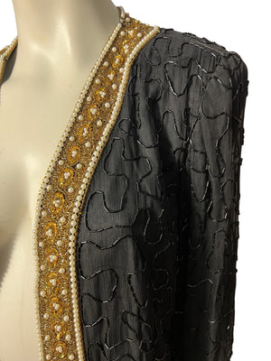 Vintage bead jacket black and gols L Laurence Kazar