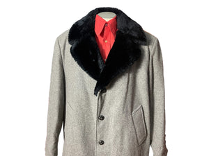 Vintage gray wool fur collar coat 48 L XL