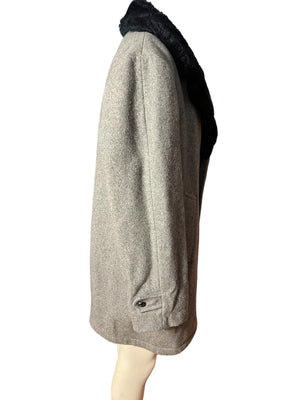 Vintage gray wool fur collar coat 48 L XL