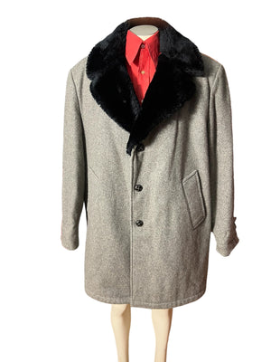 Vintage gray wool fur collar coat 48 L XL