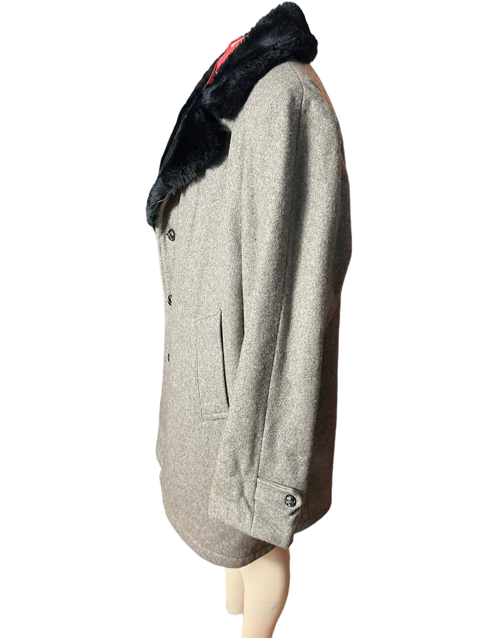 Vintage gray wool fur collar coat 48 L XL