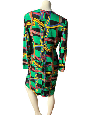 Vintage 80's green silk dress 10 Ann Lawrwnce