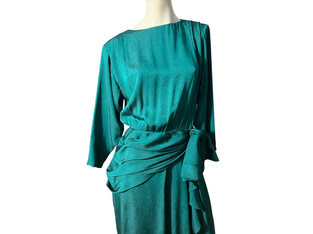 Vintage 80's green drop waist dress M L