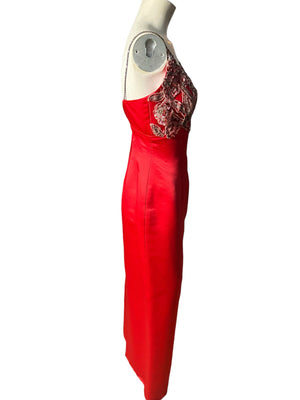 Vintage red 60's rhinestone & sequin dress XS