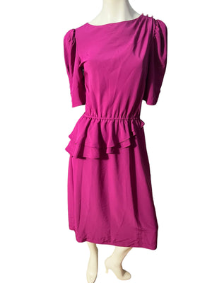 Vintage 80’s dress hot pink peplum M