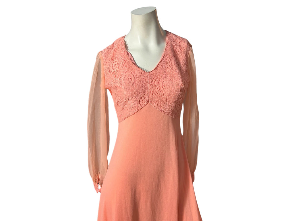 Vintage 70's peach maxi dress M