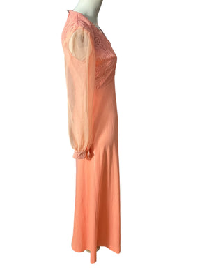 Vintage 70's peach maxi dress M