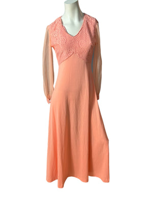 Vintage 70's peach maxi dress M