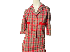 Vintage 50’s red plaid suit dress S