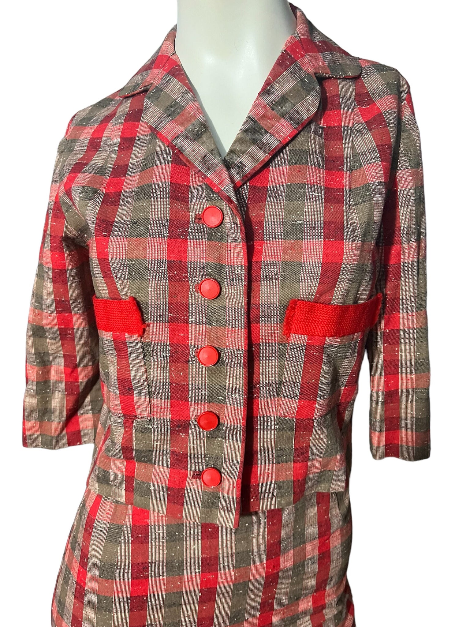 Vintage 50’s red plaid suit dress S