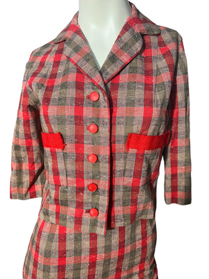 Vintage 50’s red plaid suit dress S