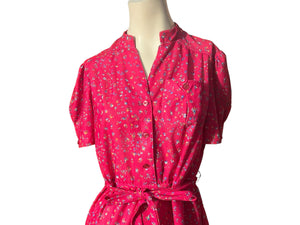 Vintage 70's red floral dress M L