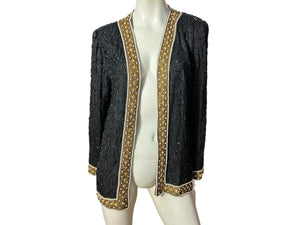 Vintage bead jacket black and gols L Laurence Kazar