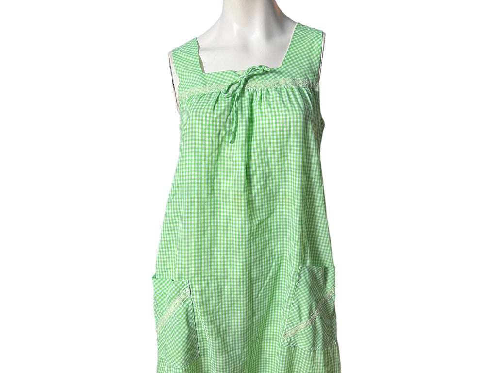 Vintage 70's green cotton check dress L