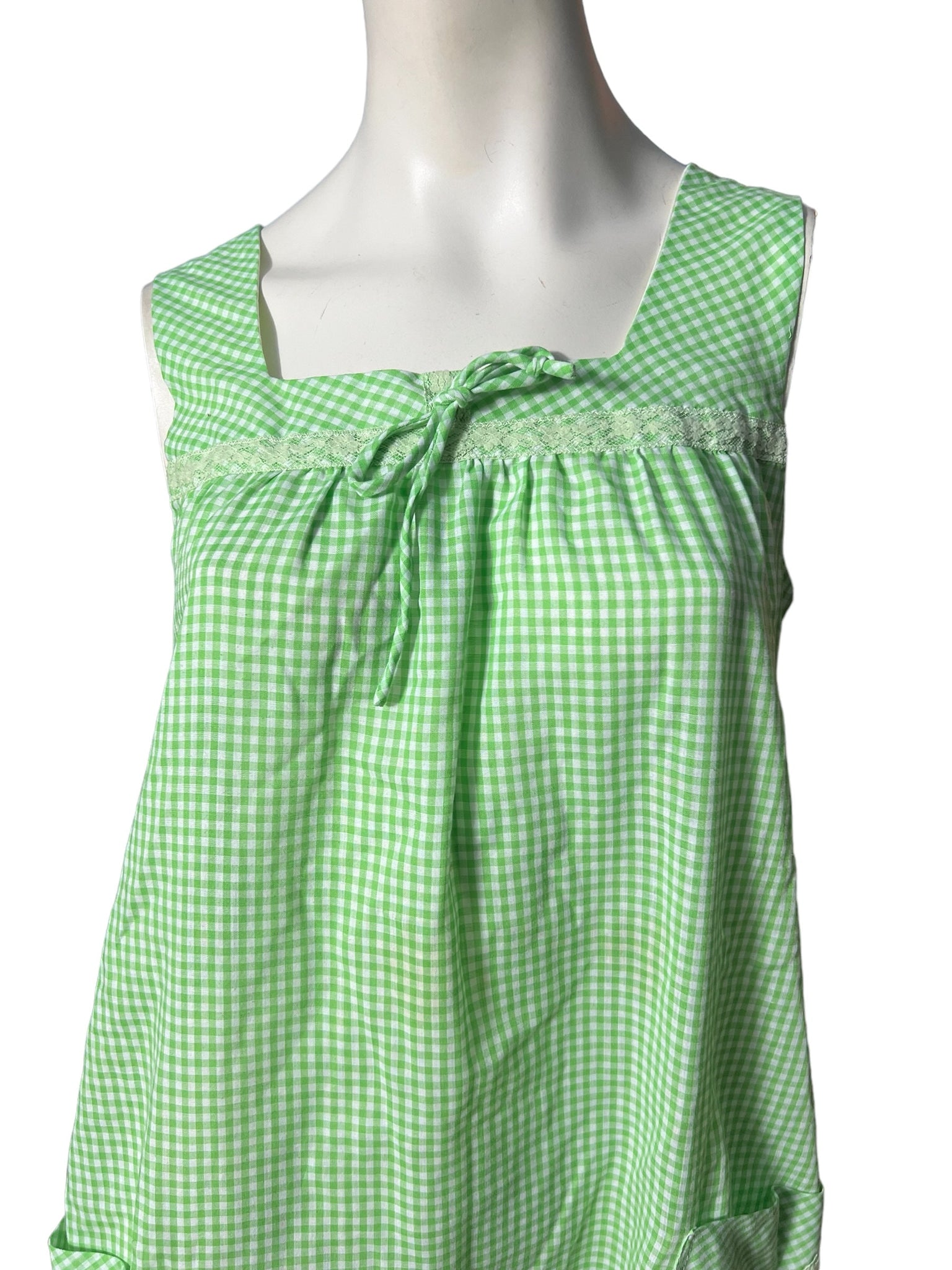 Vintage 70's green cotton check dress L