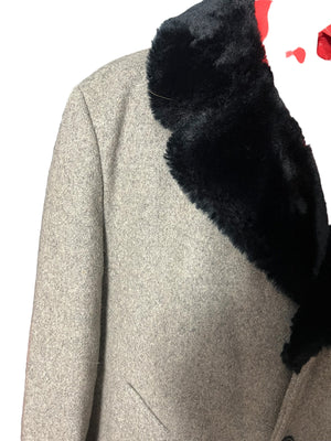 Vintage gray wool fur collar coat 48 L XL