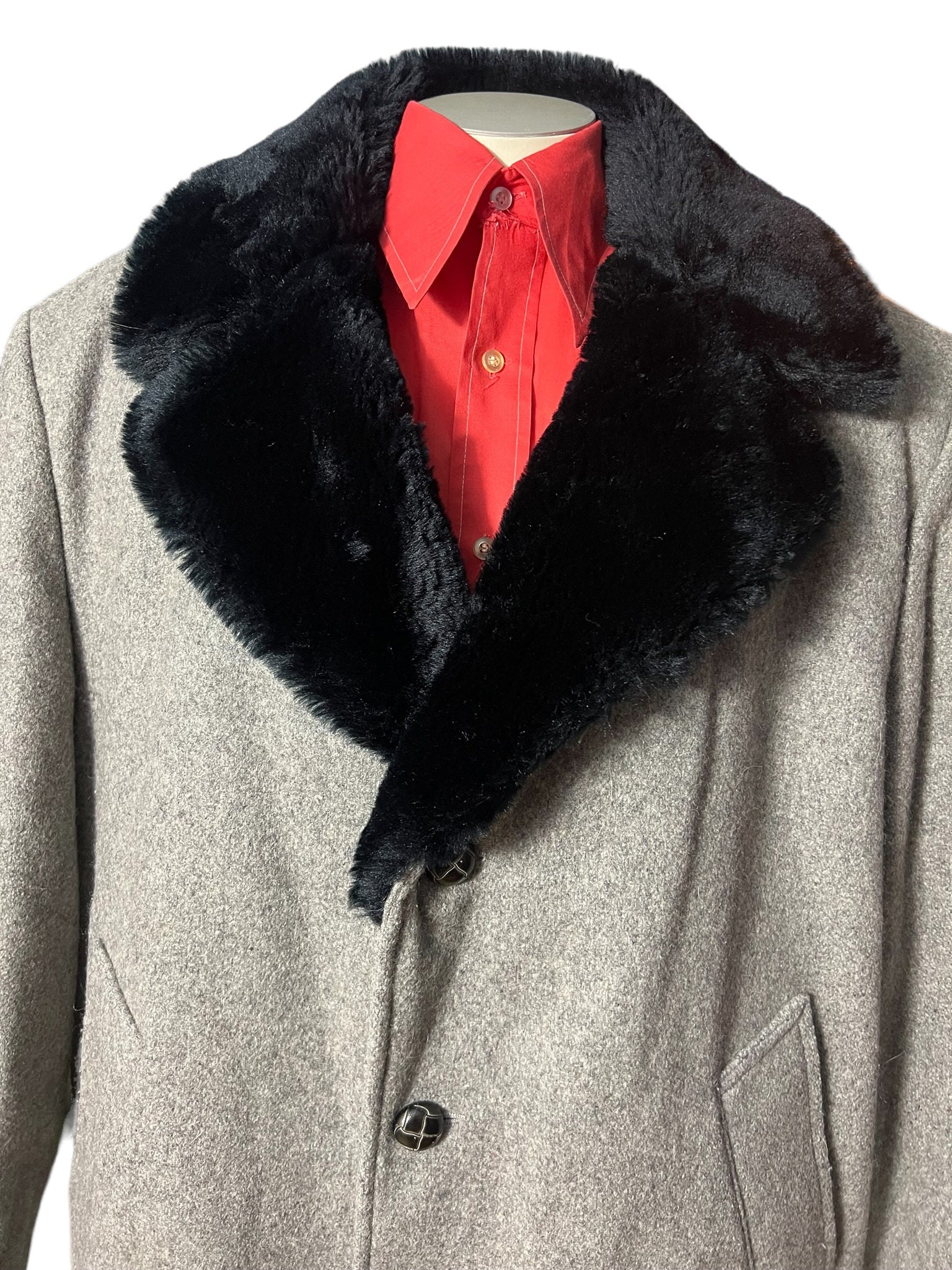 Vintage gray wool fur collar coat 48 L XL