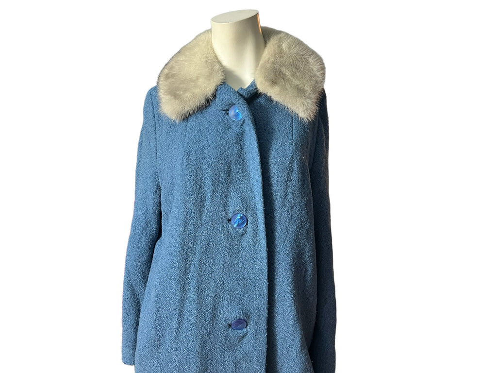 Vintage 50’s blue fur collar coat M L