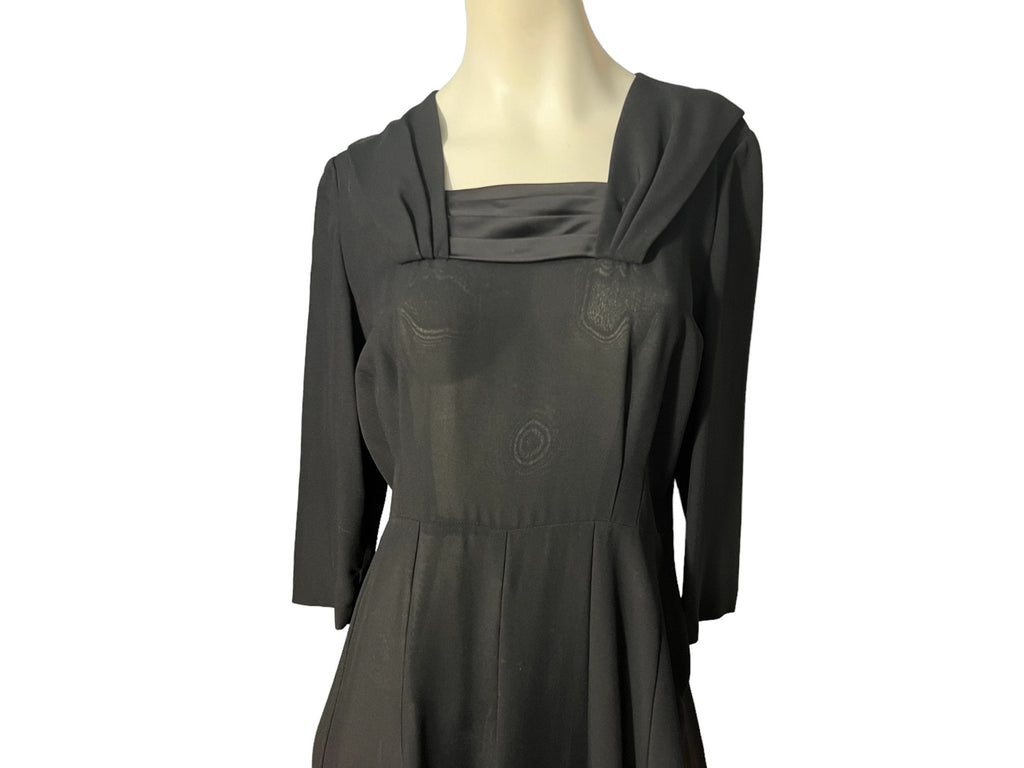 Vintage 50's black rayon dress L Wynette