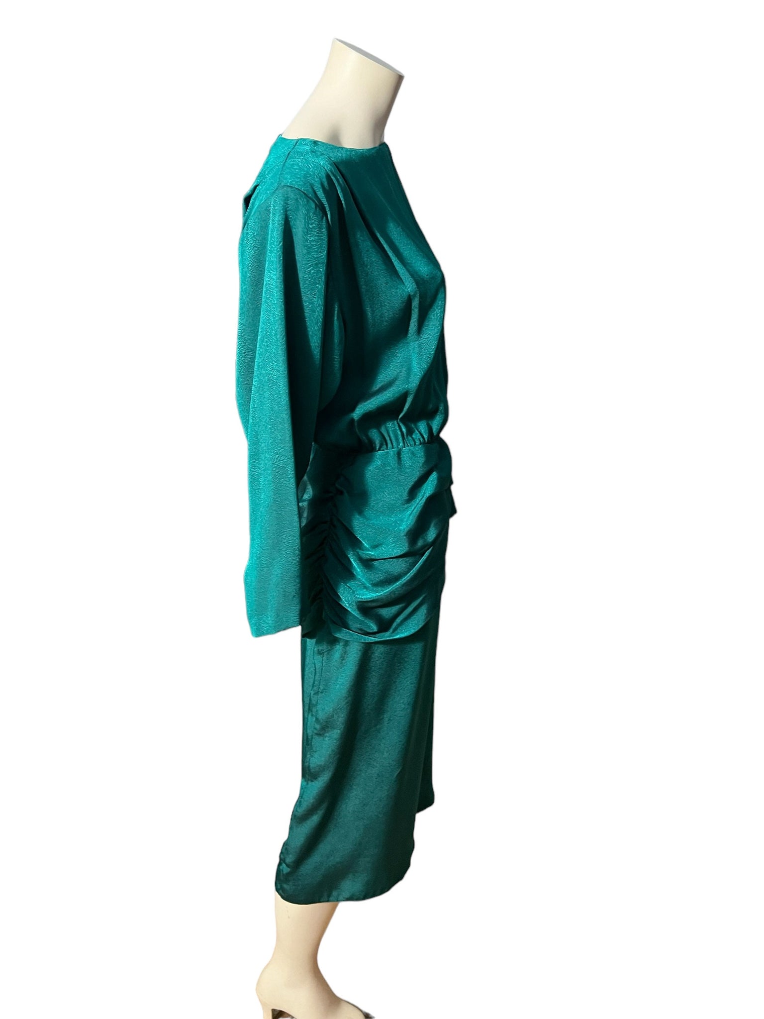 Vintage 80's green drop waist dress M L