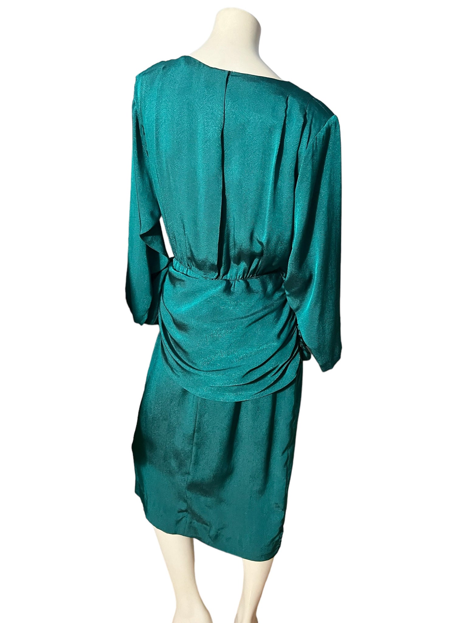 Vintage 80's green drop waist dress M L