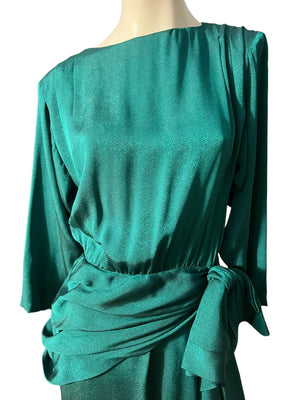 Vintage 80's green drop waist dress M L