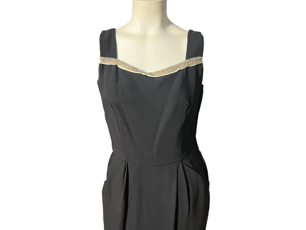 Vintage 50's black rayon cocktail dress M