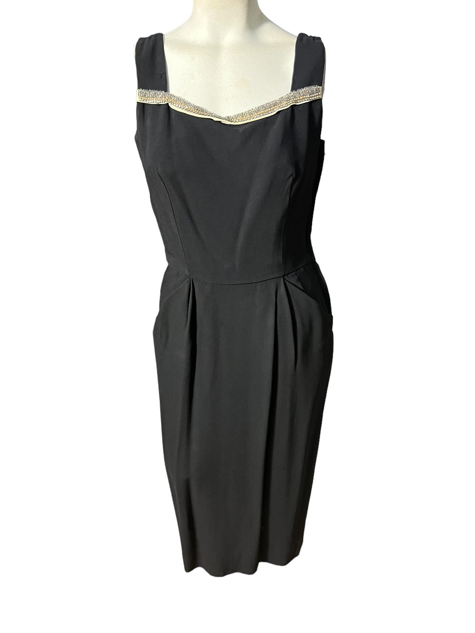 Vintage 50's black rayon cocktail dress M