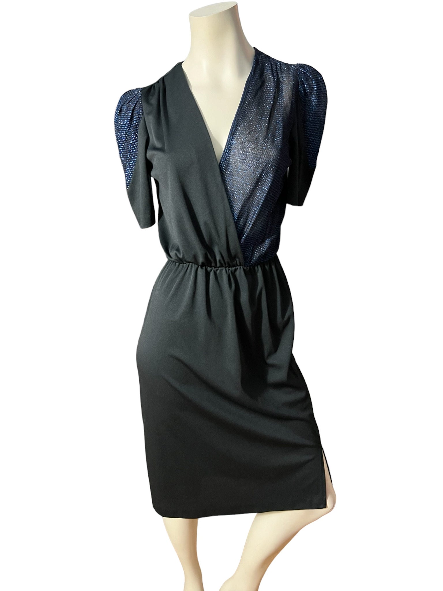 Vintage 70’s dress black & metallic M Jackie O