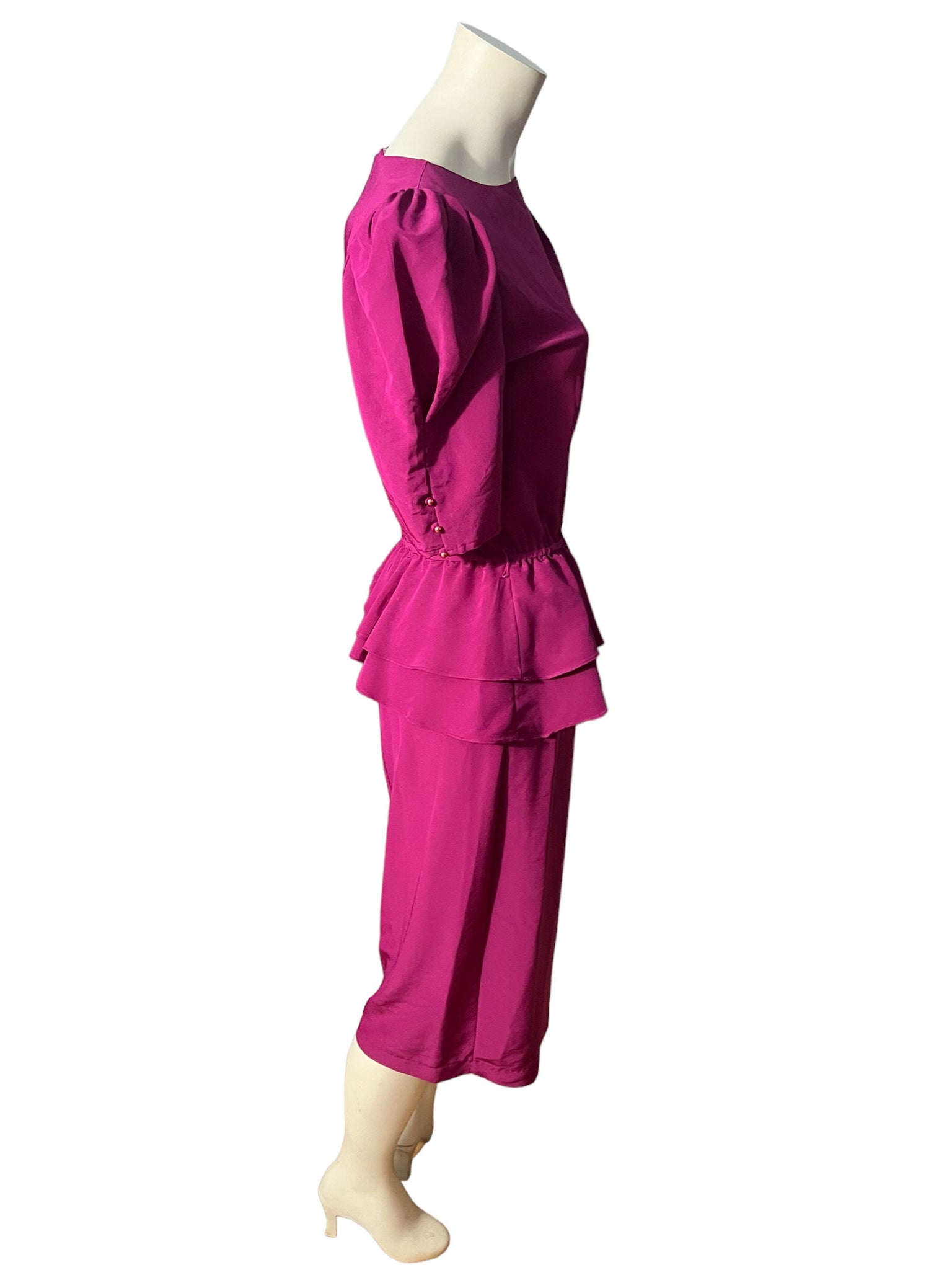 Vintage 80’s dress hot pink peplum M