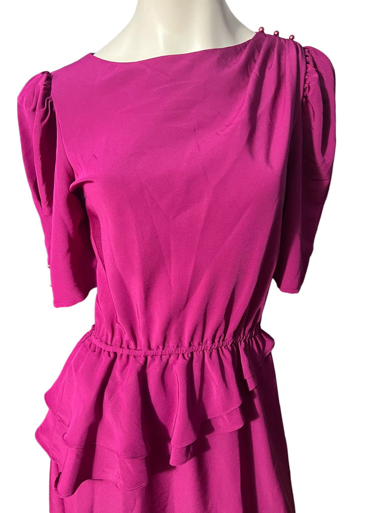 Vintage 80’s dress hot pink peplum M