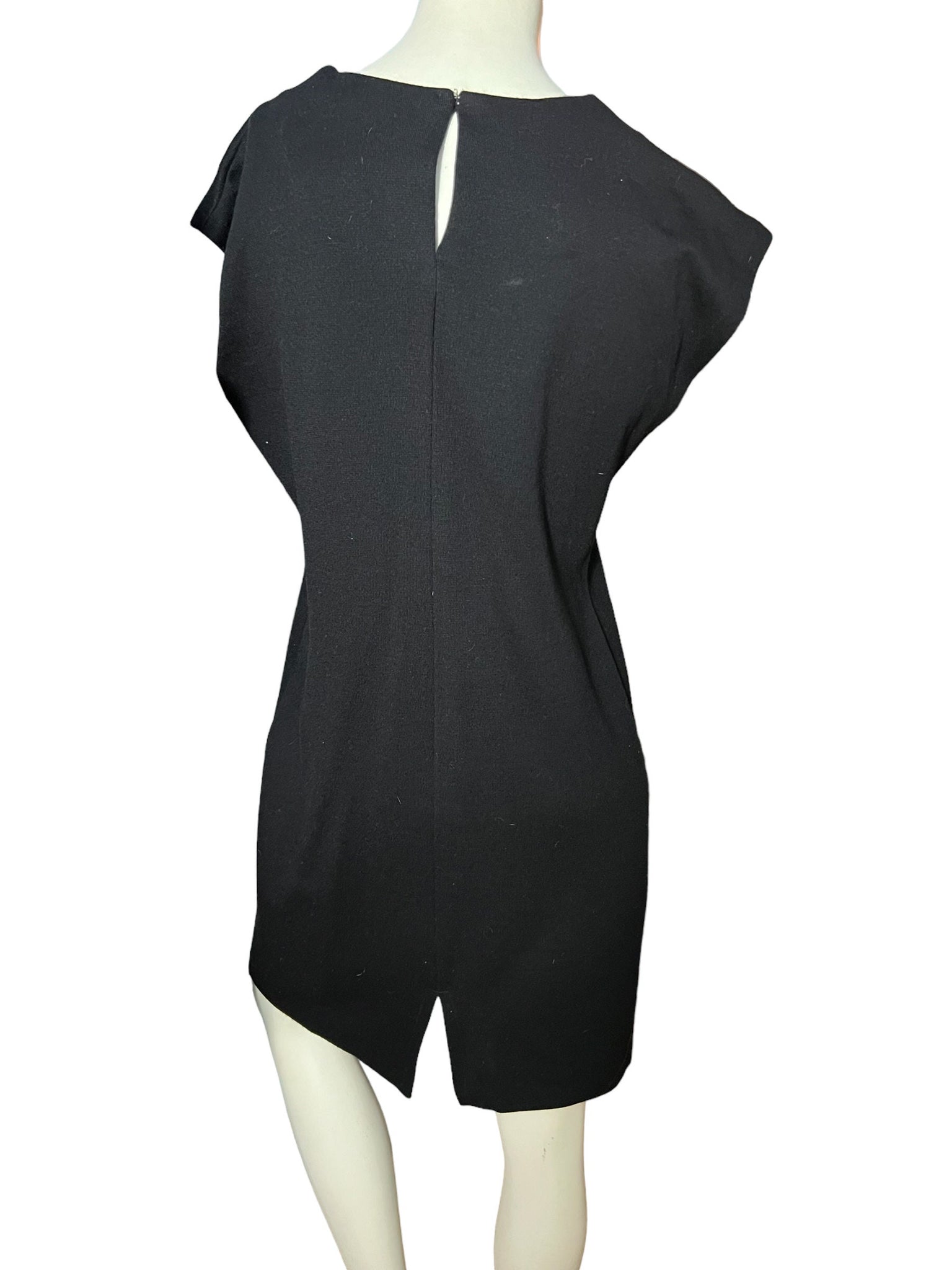 Vintage 80's black knit dress w/ gold trim L