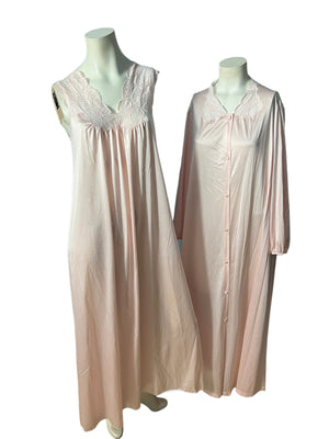 Vintage 70's pink nightgown & robe S Vanity Fair