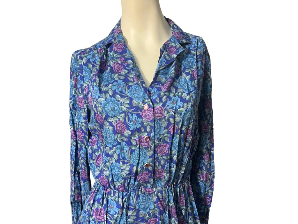 Vintage 80's blue floral dress M