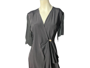 Vintage 80's black rayon wrap dress M Gaccina