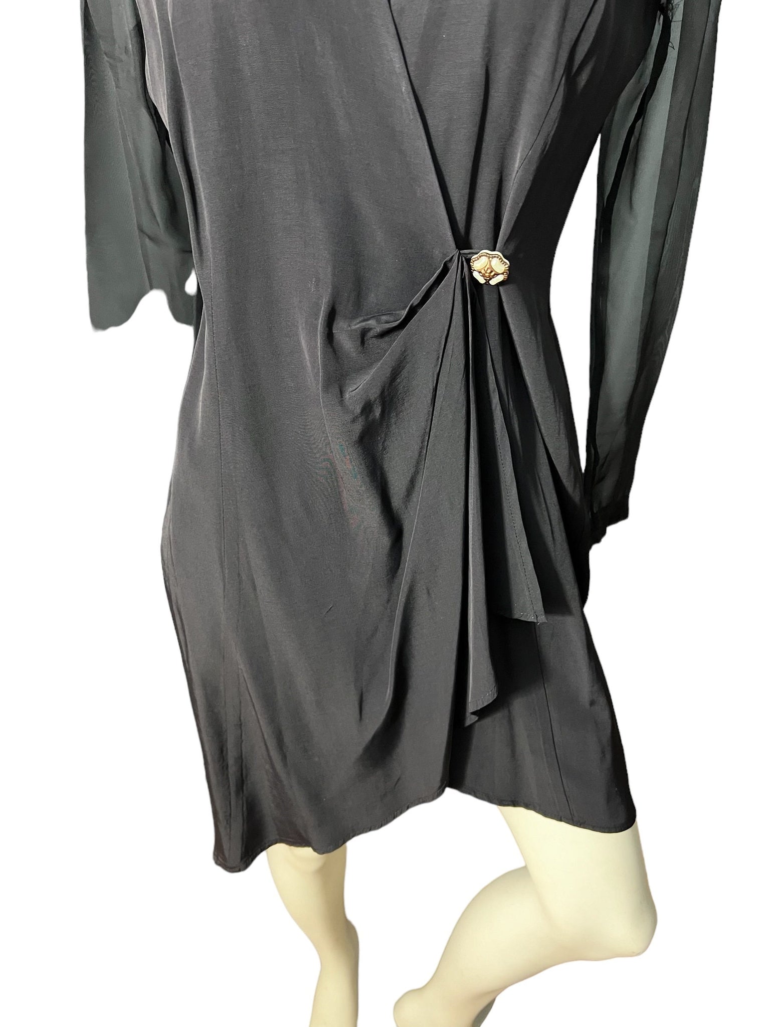 Vintage 80's black rayon wrap dress M Gaccina