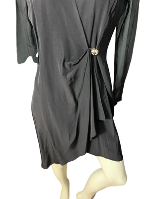 Vintage 80's black rayon wrap dress M Gaccina