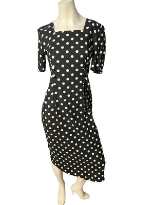 Vintage 80's NU-OZ black & white polkadot dress M