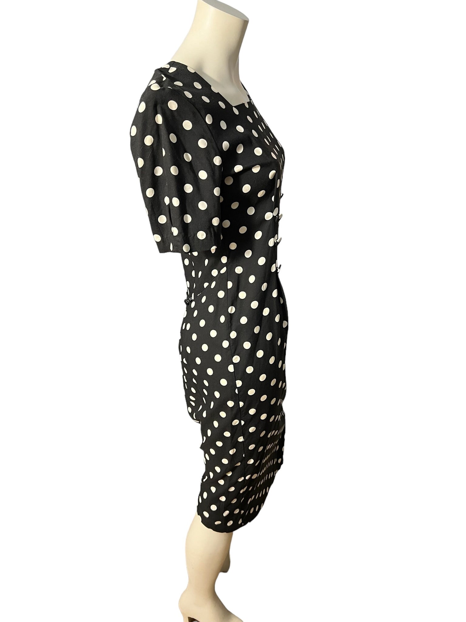 Vintage 80's NU-OZ black & white polkadot dress M