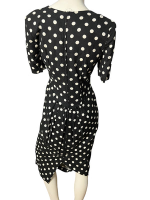 Vintage 80's NU-OZ black & white polkadot dress M