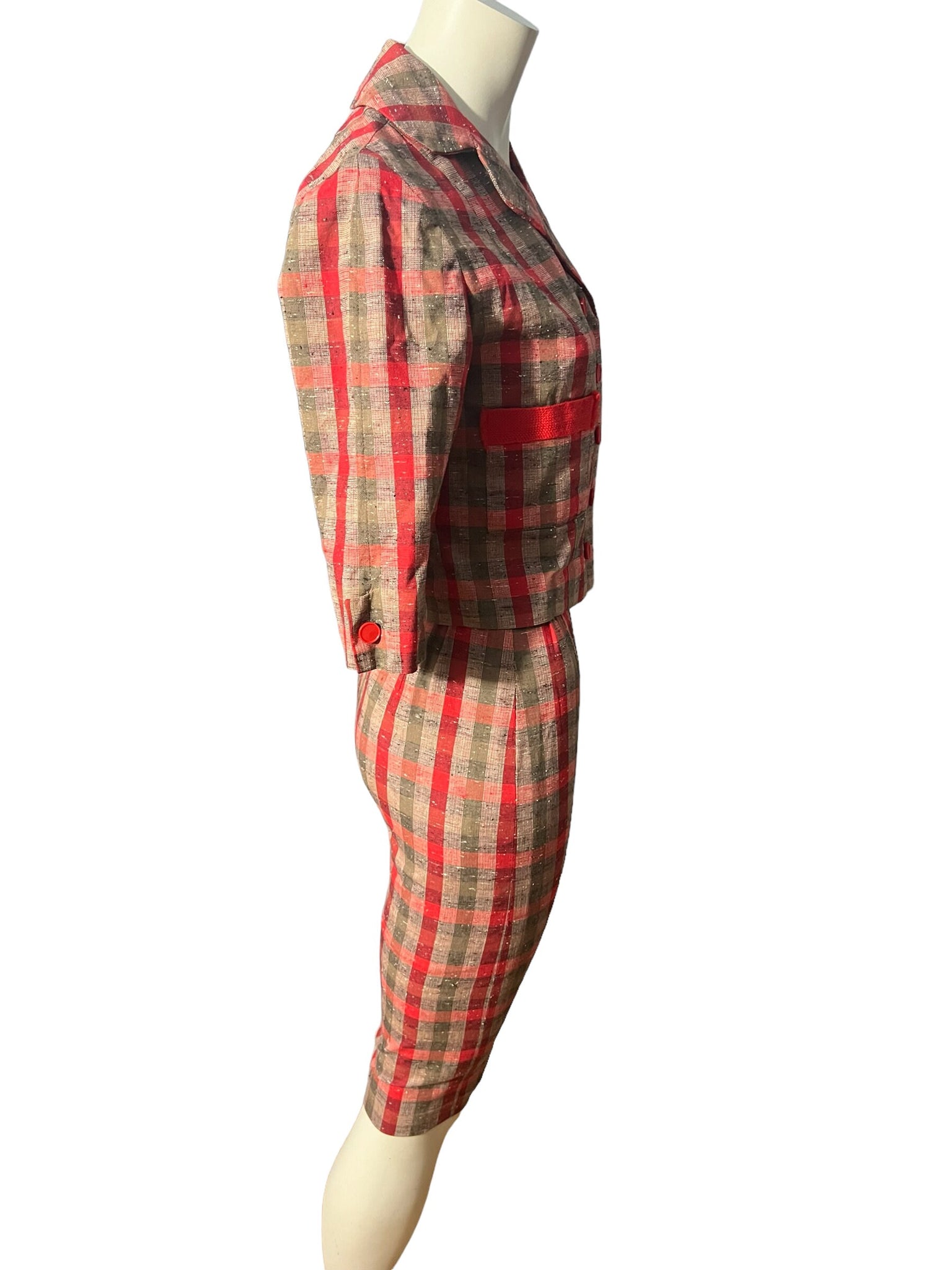 Vintage 50’s red plaid suit dress S