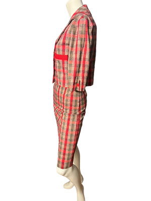 Vintage 50’s red plaid suit dress S