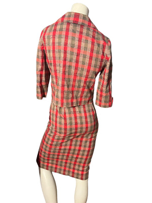 Vintage 50’s red plaid suit dress S