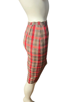 Vintage 50’s red plaid suit dress S