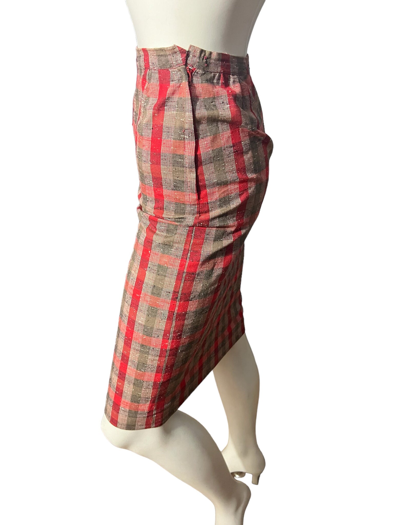 Vintage 50’s red plaid suit dress S