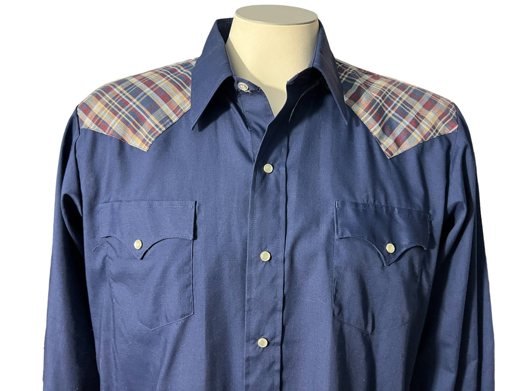 Vintage 70's blue & plaid western shirt M 33