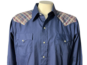 Vintage 70's blue & plaid western shirt M 33