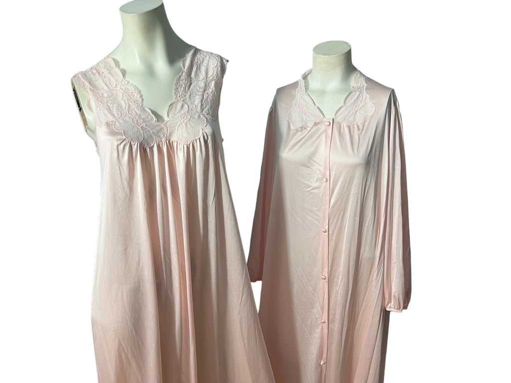 Vintage 70's pink nightgown & robe S Vanity Fair