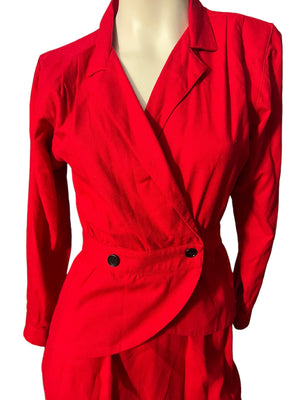 Vintage 80's red silk suit 6 Liz Claiborne