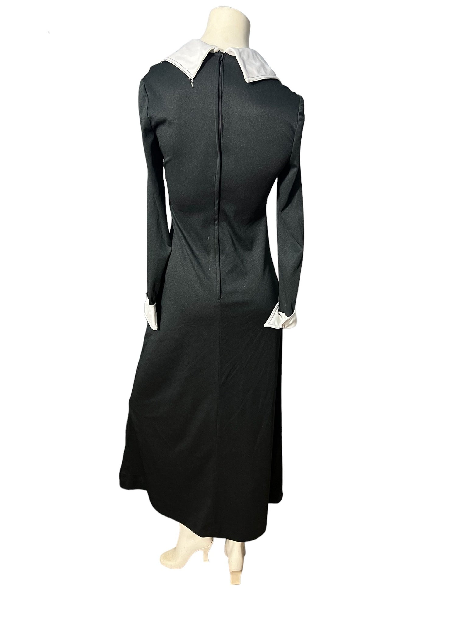 Vintage 70's long black collared dress M